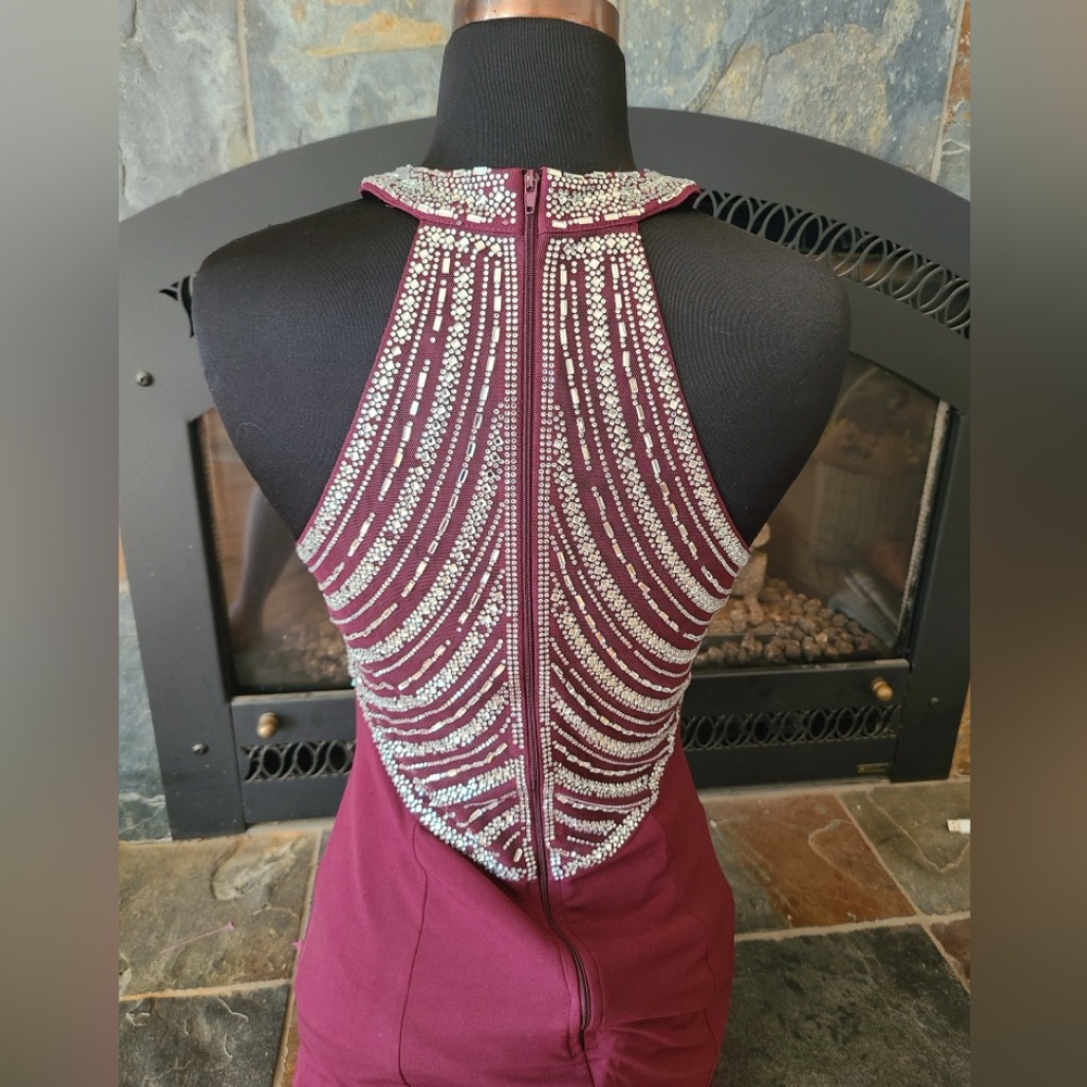 Say Yes to the Prom Jeweled High Neck Maxi Dress, jeweled collar wine red sz 5 - Picture 5 of 15